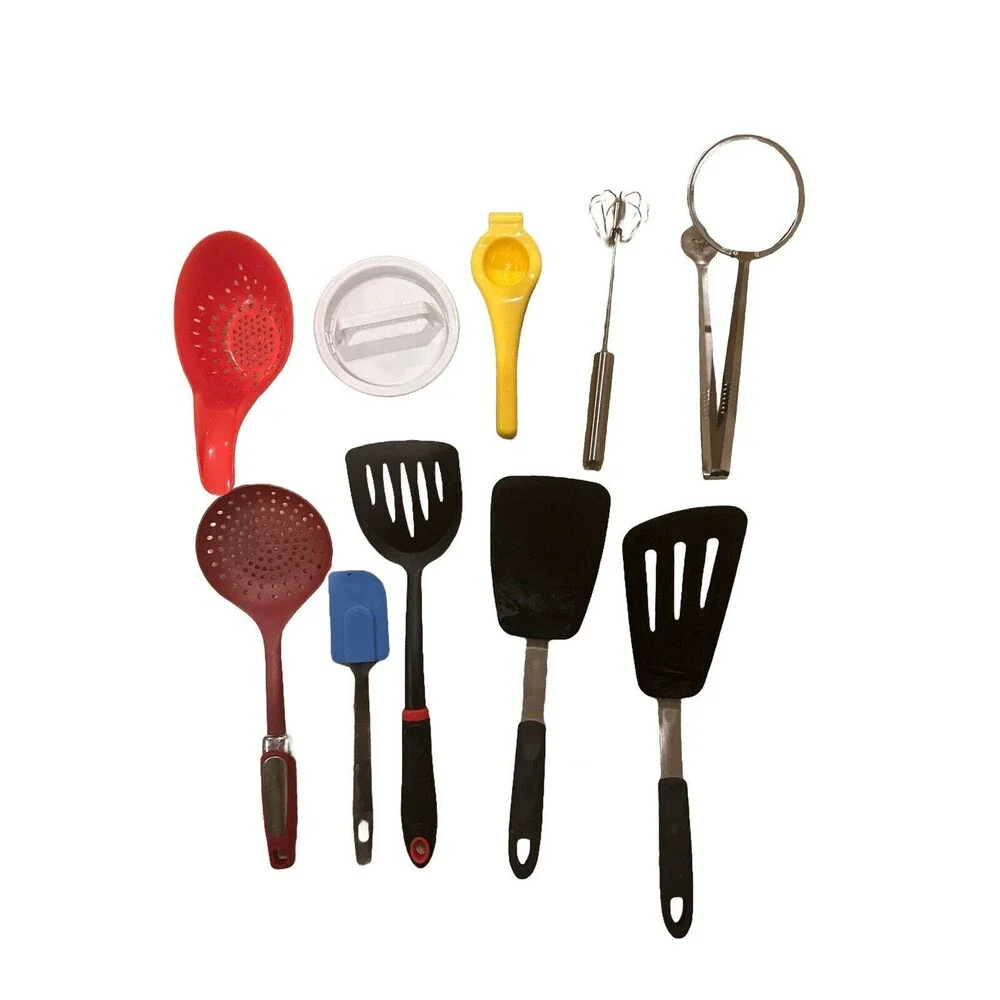 10pc Kitchen Gadget Bundle Patty Press Strainer Silicone Spatulas Spoon